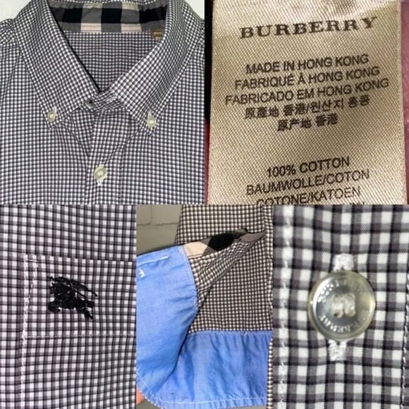 Burberry Men’s Black Check Button Down Cotton Dress Shirt LG Nova Check EUC - Picture 1 of 13